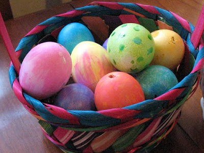 cartoon easter eggs in a basket. cartoon easter eggs in a
