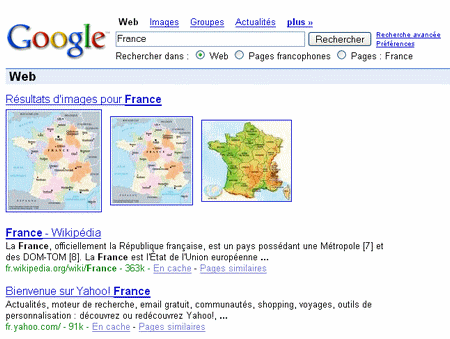 Resultats Google requete Web France