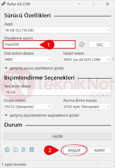FreeDOS Flaş Belleği Ön yükleme