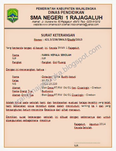 Contoh Format Surat Keterangan Siswa Berprestasi 