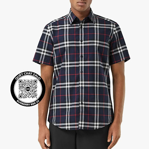Áo sơ mi nam tay ngắn sọc caro đẹp màu xanh navy tím than Burberry