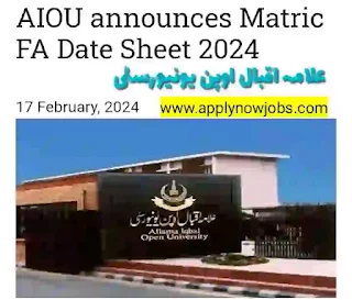 AIOU Announces Matric, FA, and ICOM Date Sheet 2024:(AIOU)