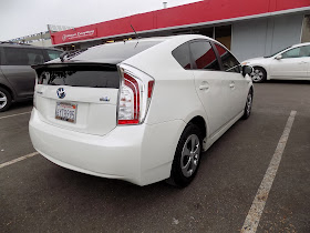 Prius rear bumper and tailgate damage after repairs at Almost Everything Auto Body.