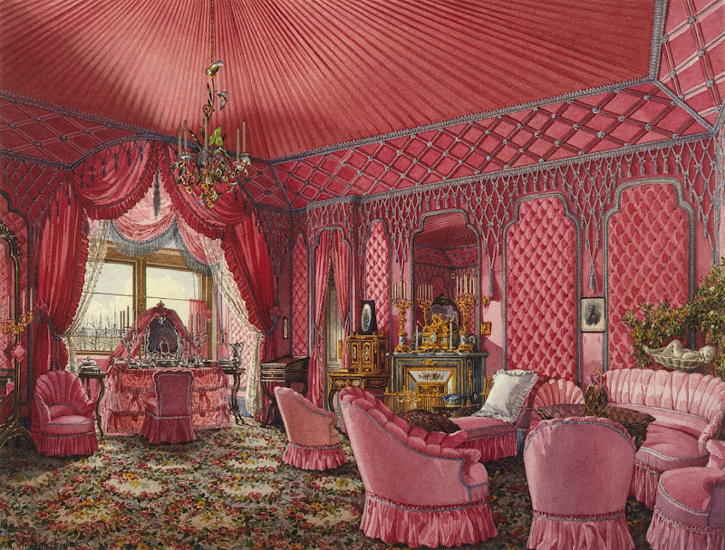 Interiors of the Winter Palace. The Fourth Reserved Apartment. The Dressing Room by Konstantin Andreyevich Ukhtomsky - Architecture, Interiors Drawings from Hermitage Museum