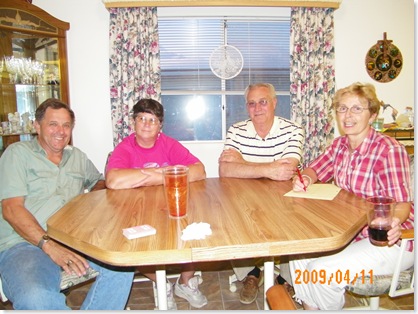 Larry, Kathy, Don, Elaine getting ready to play Nil.  Where's Jack?