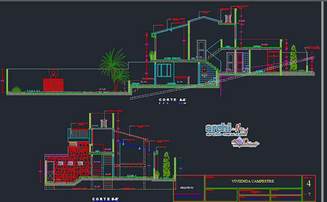 One family housing rural in AutoCAD 