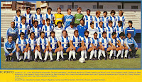 Futebol Club do PORTO - Oporto, Portugal - Temporada 1986-87 - Quim, Paulo Ricardo, Cerqueira, Lima Pereira, Mlynarczyk, Ze Beto, Amaral, Celso, Eloi, André, Celestino y Seste; Luis (masajista), Eurico, Juary, Eduardo Luis, Meto, Joao Mota, Artur Jorge, Octávio, Pacheco, Sousa, Futre y Rodolfo; Geuetel, Frasco, Bandeirinha, Madjer, Péquito, Magalhaes, Gomez, Joao, Pinto, Semedo, Vermelinho, Enacao, Laureta y Trendeo - Plantilla del F. C. OPORTO, a principios de la temporada 1986-87. En esa temporada, el club portugués se clasificó 2º en la Primeira Divisão portuguesa y ganó la Copa de Europa imponiéndose en la final al Bayern Munich