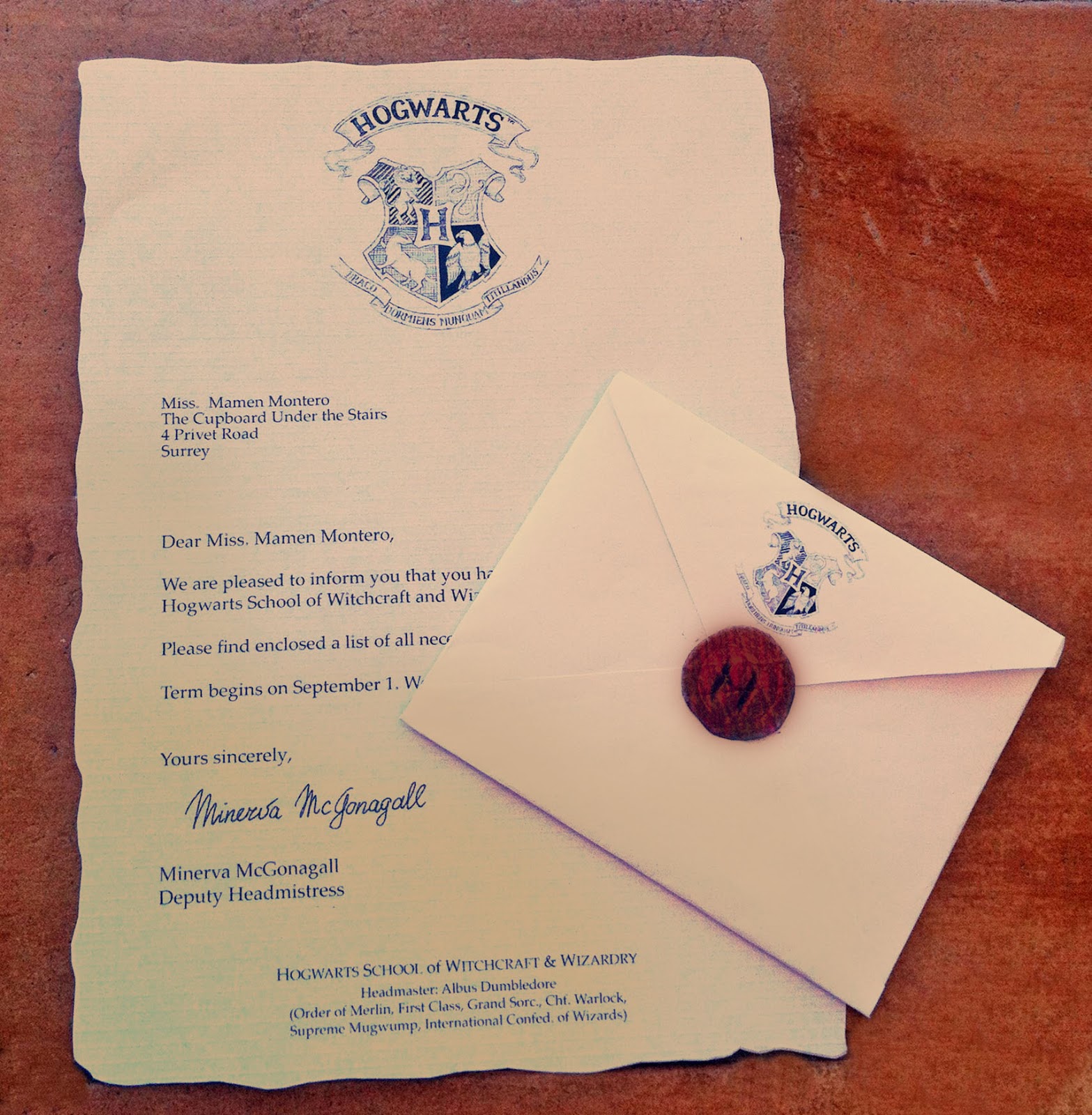 PERFECTLY IMPERFECT FANDOM: TU CARTA DE HOGWARTS PERSONALIZADA