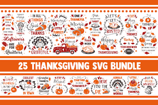Thanksgiving SVG Bundle, thankful svg, blessed svg, turkey svg, fall svg, svg designs, svg quotes, gather svg, gobble svg, grateful svg, png