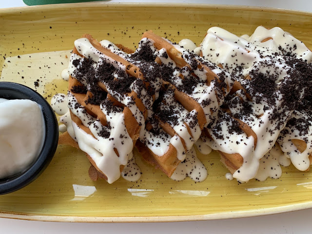 chocolate covered waffle in Limassol promenade cafe