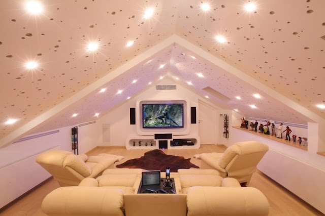  home theater design ideas in attic ceiling 