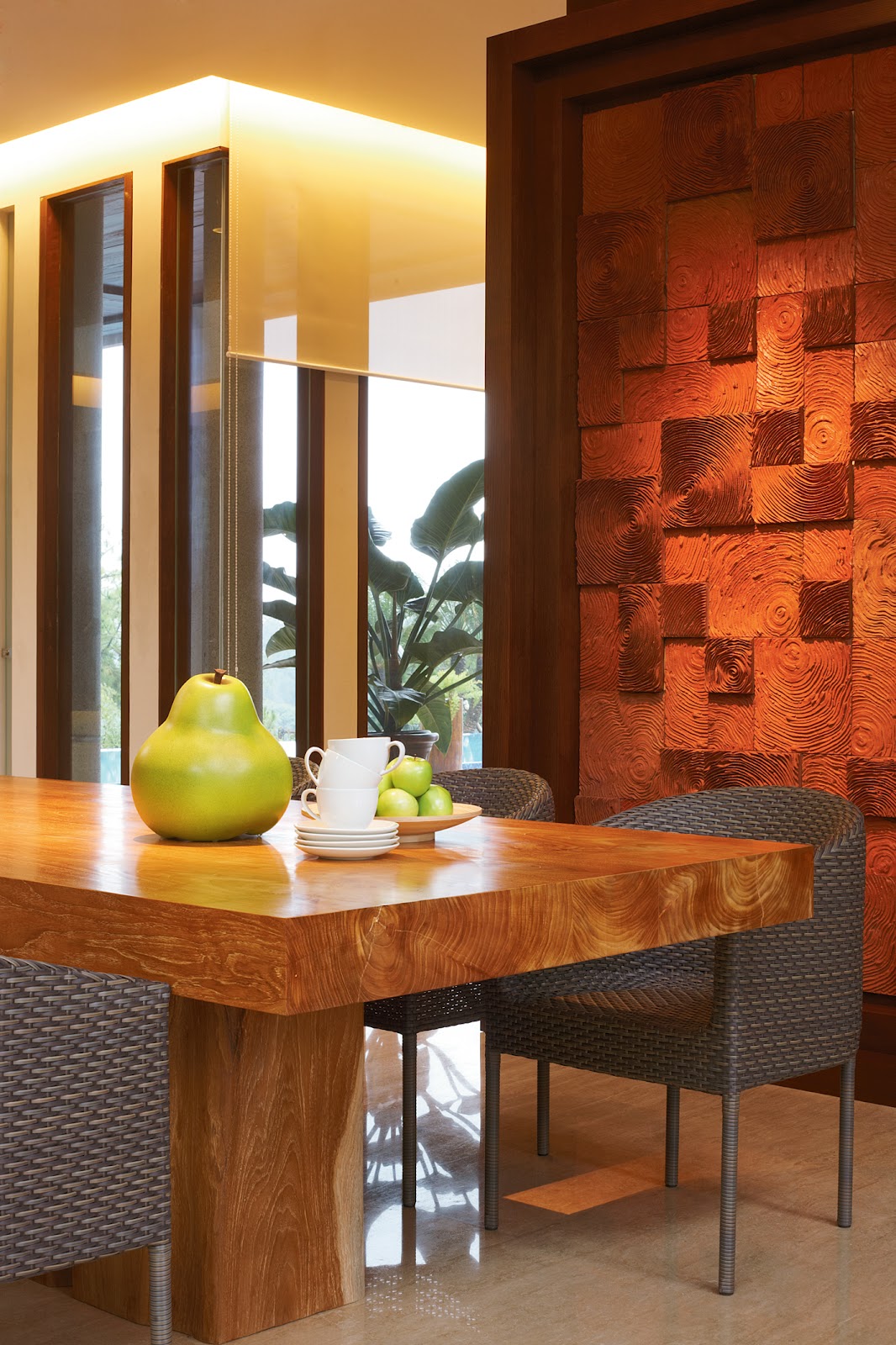 Dining room with wall art from Venus Tile