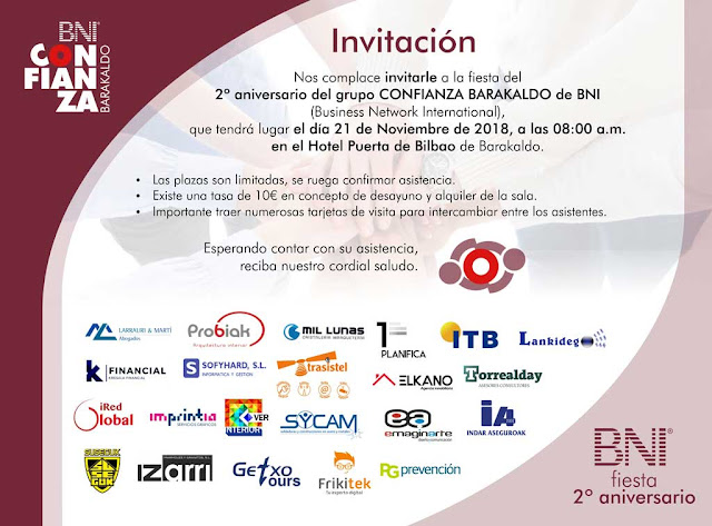 Invitación de la fiesta de BNI Barakaldo