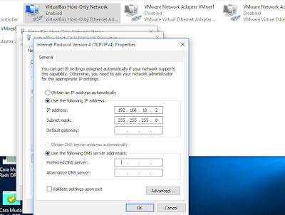 atur ip address adapter host-only pada windows