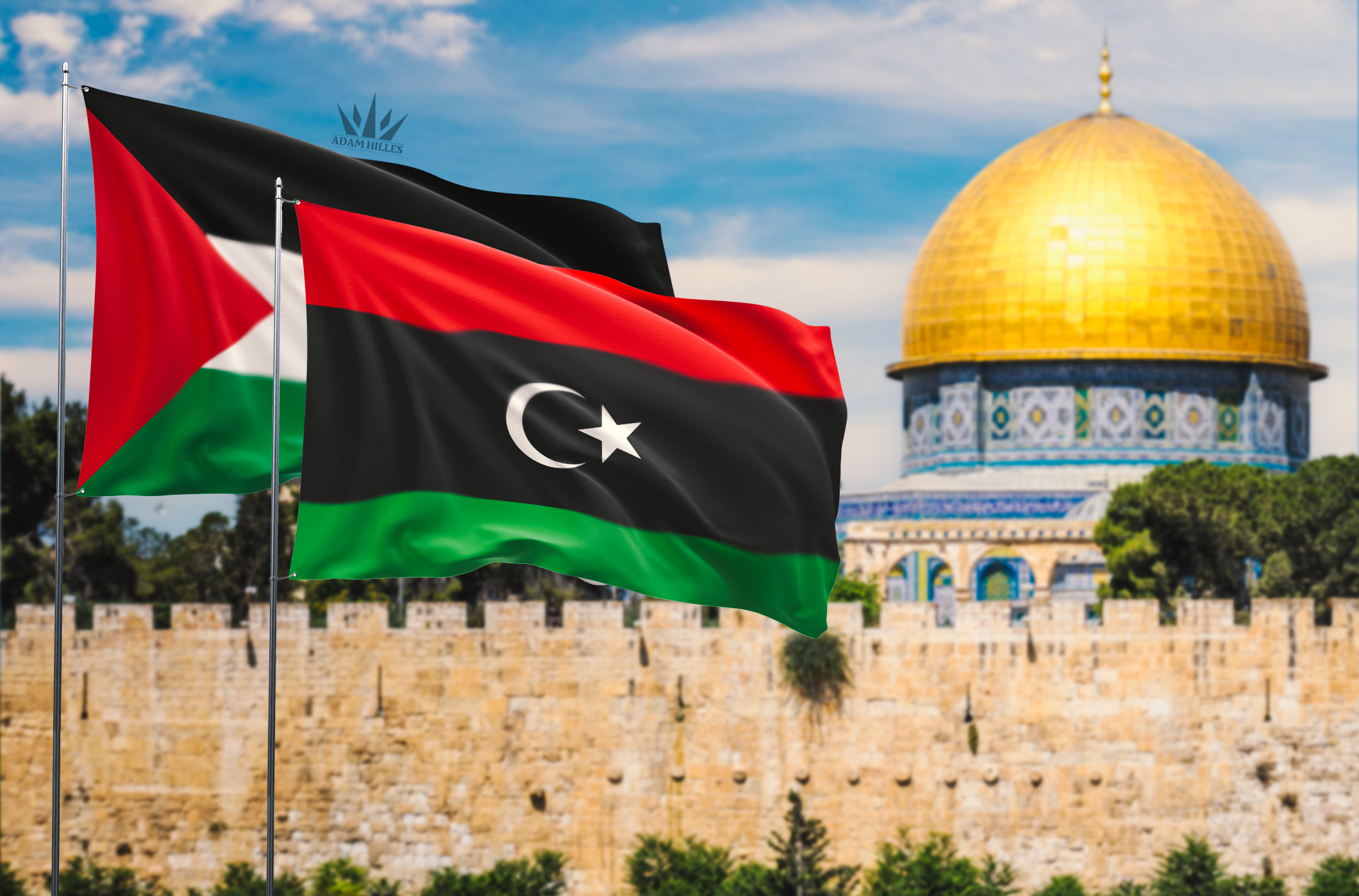 طوفان الاقصى ليبيا وفلسطين العلم فلسطيني مع العلم اليبي