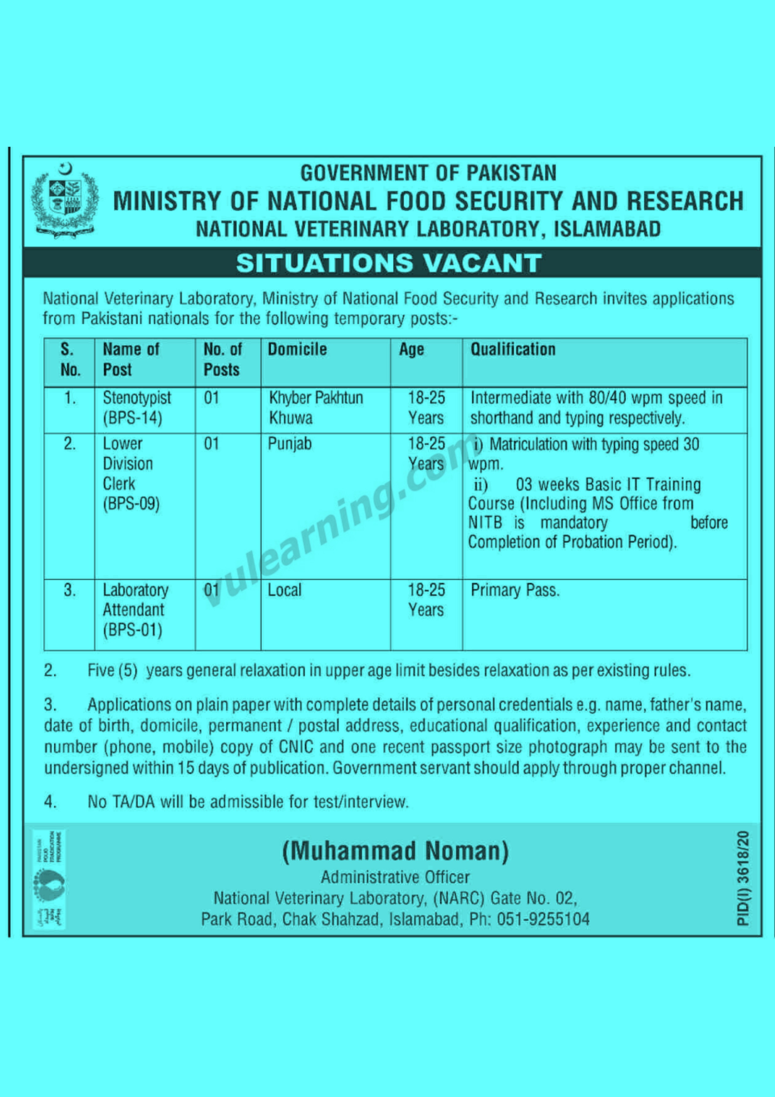 Government of Pakistan Ministry of national food security and