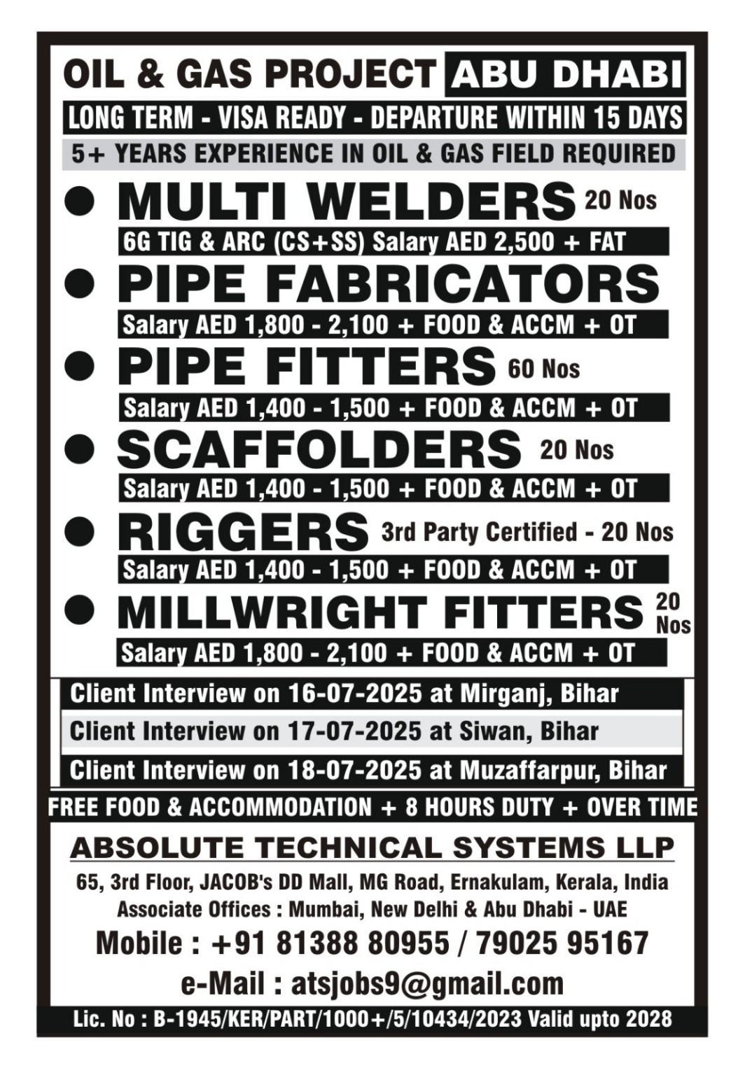 Abu Dhabi Oil & Gas Jobs – Interview in Bihar – Apply Now