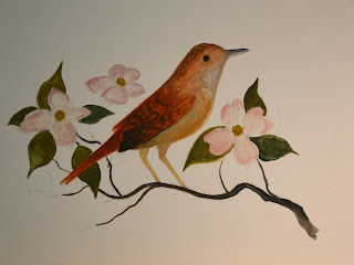 Wren on Dogwood in Gouache Session 2