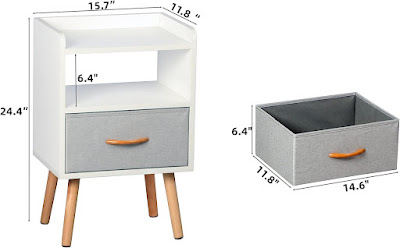 White Minimalist NightStand with Fabric Drawer