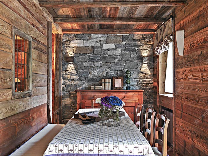 Rustic interior - wooden wall dining room