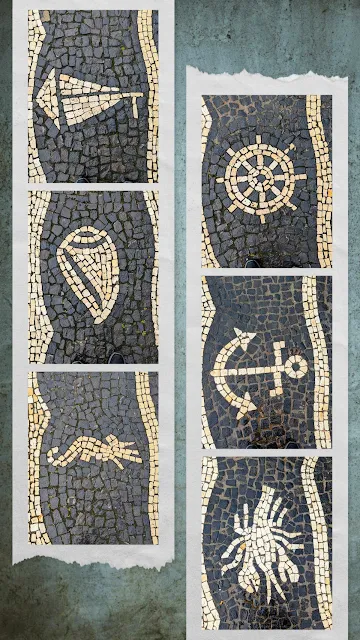 Collage of Calçadas Portuguesas on São Miguel Island in the Azores
