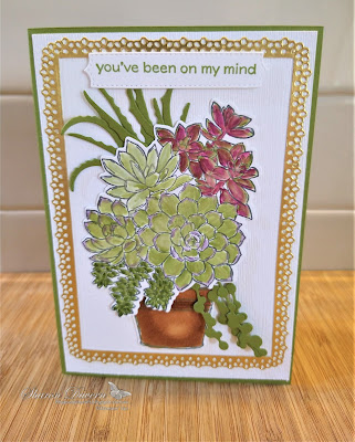 IRhapsody in craft, Old Olive, Simply Succulents, Potted Succulents Dies, Ornate Layers Dies, Subtle 3D Embossing Folder, Hydrangea Hill DSP, Thank you Card, Thinking of you Card, Stampin' Blends, Blender Pen, Jan-Jun Mini 2021, #loveitchopit, #colourcreationsshowcase, Stampin' Up