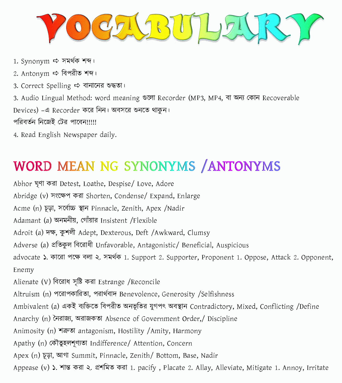 Vocabulary for All Examination 