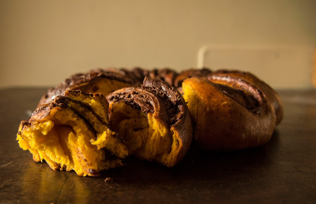 brioche de calabaza y crema de chocolate