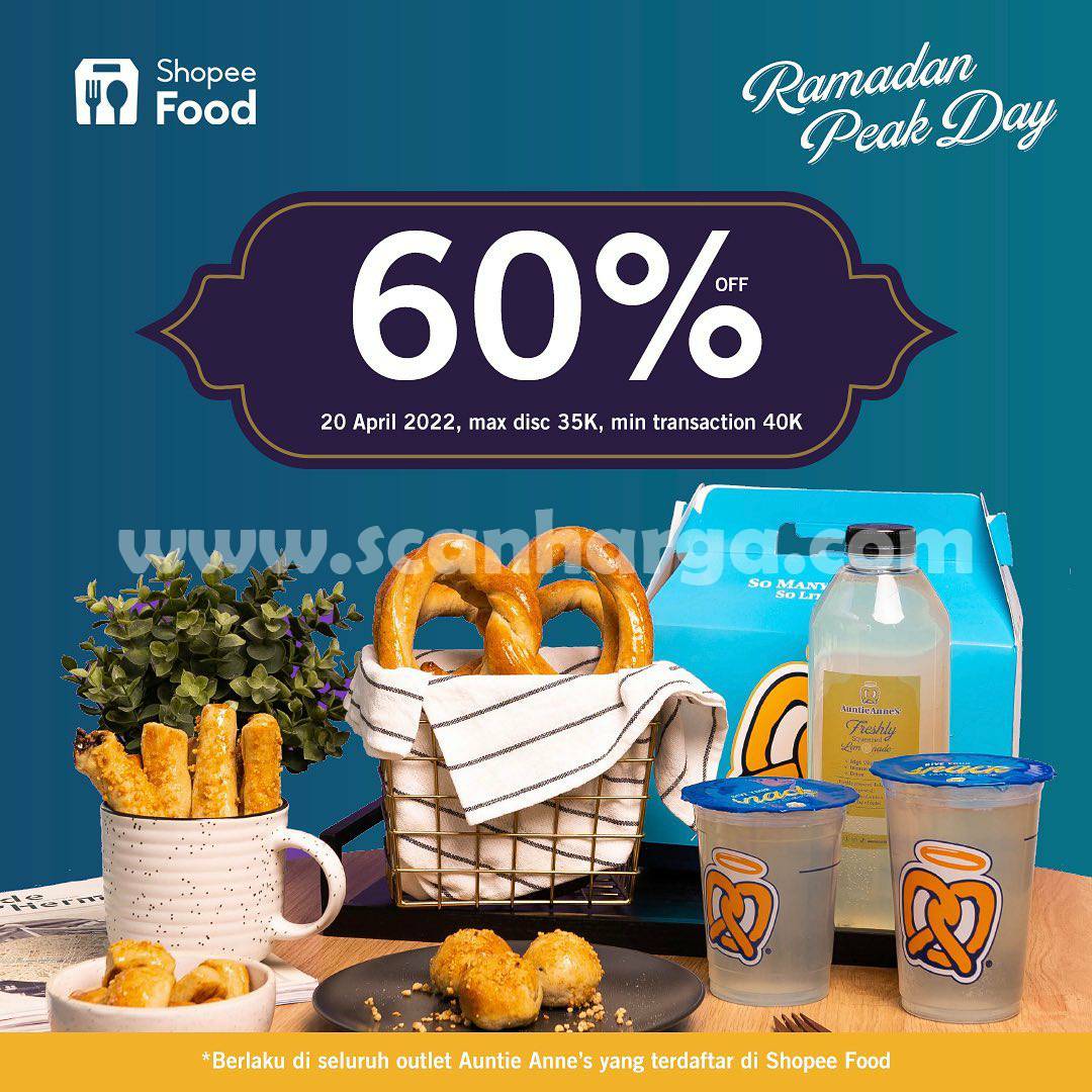 AUNTIE ANNE’S Promo RAMADAN PEAK DAY SHOPEEFOOD DISKON 60%