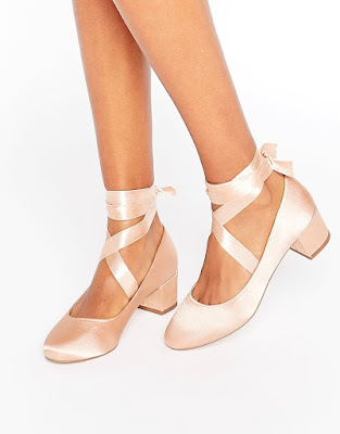 Asos pink satin ballerina style low block Heel