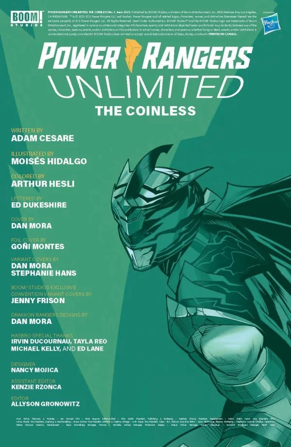 Power Rangers Unlimited: The Coinless #1 - Credits Page