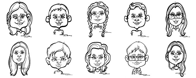 Set of 10 B&W Kids Caricature Portraits 3