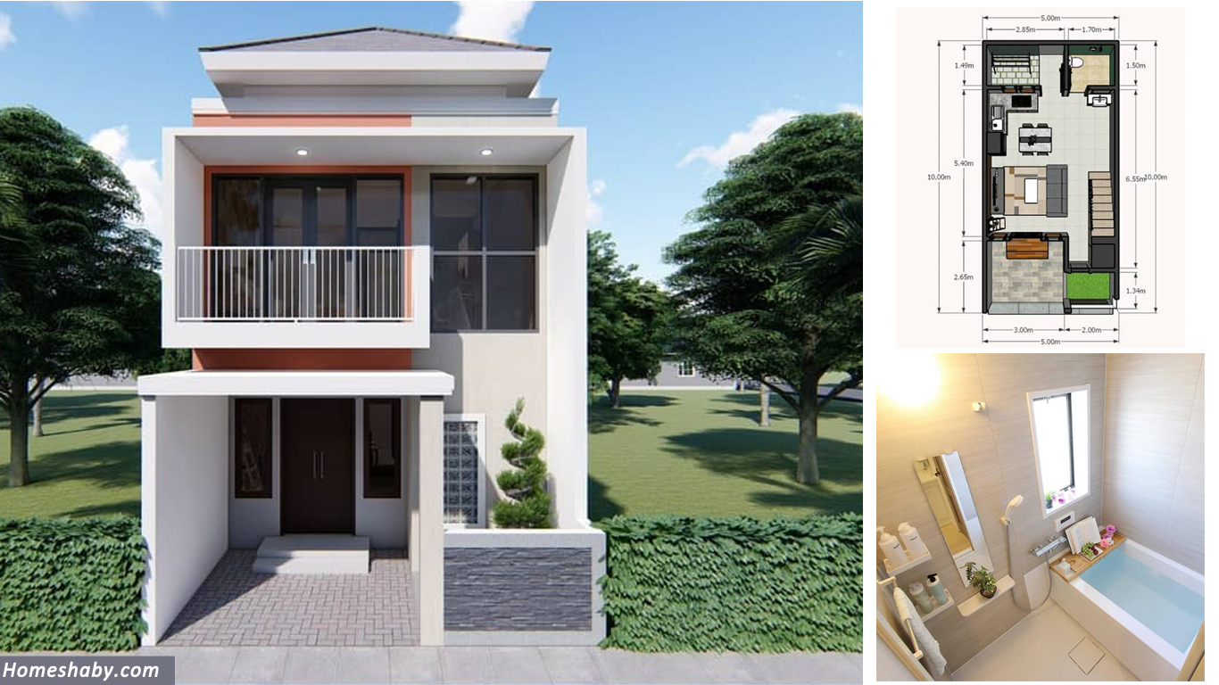 Desain dan Denah Rumah Minimalis Modern 2 Lantai Ukuran 5 