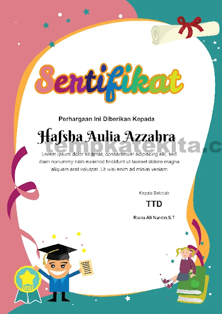 Download Contoh Sertifikat PAUD Pendidikan Anak Usia dini Word Coreldraw photoshop