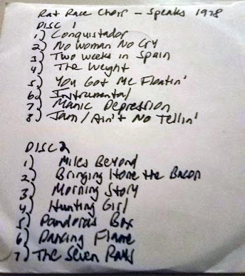 Rat Race Choir... 1978 set-list at Speaks rock club