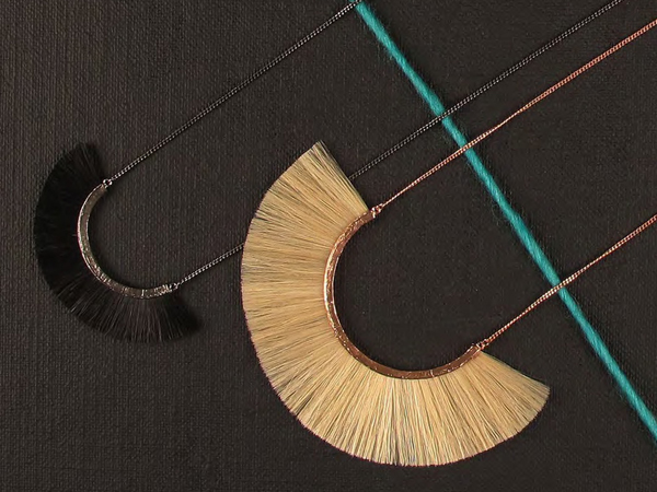 Horse hair/silver/rose gold necklaces by Bjorg