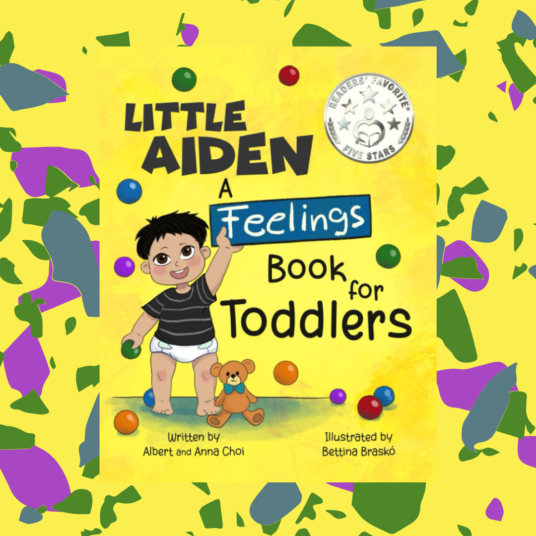 image centered on the book cover for Little Aiden A feelings Book for Toddlers that shows a little boy with black hair and bouncy balls