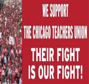 @CTULocal1 members march for "student needs, not corporate greed!