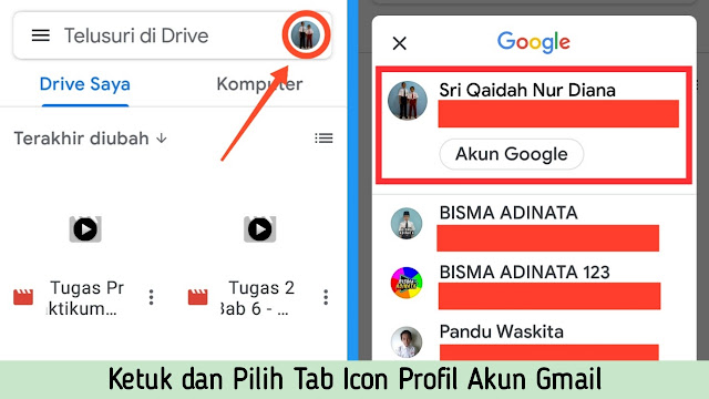 Ketuk dan Pilih Tab Icon Profil Akun Gmail