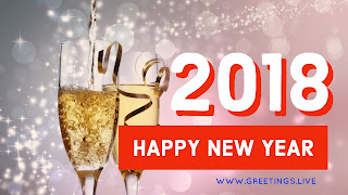 New year 2018 wishes in English glasses with drinks Sparkling stars BG and bubbles in glass with drinks