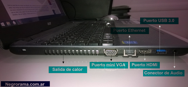 Vista externa del lateral izquierdo de una Notebook Acer Aspire E 15