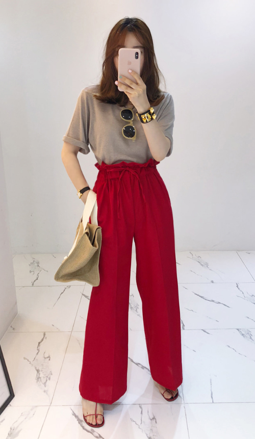  Drawstring Waist Wide Leg Pants