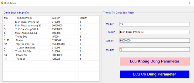 Thêm dữ liệu từ c# vào database sql server