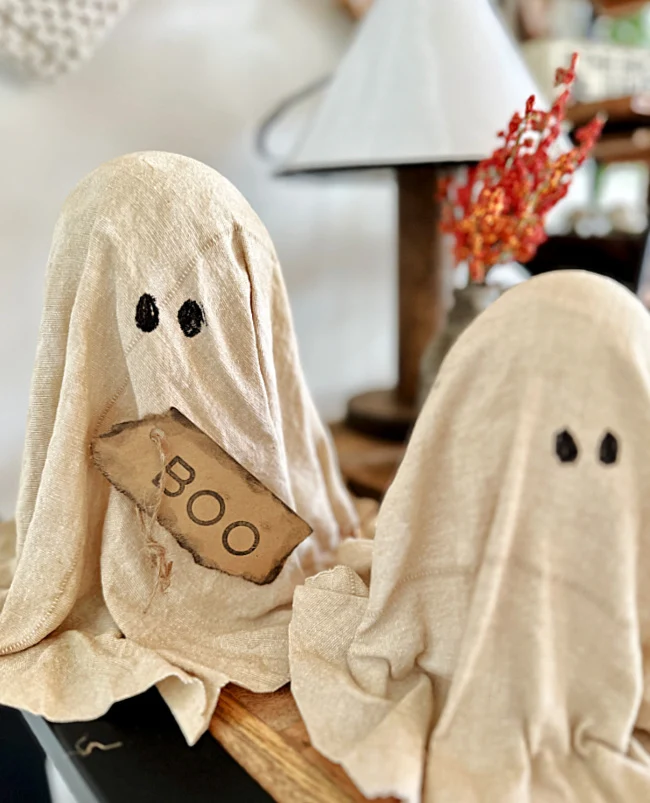 fabric ghosts with BOO sign