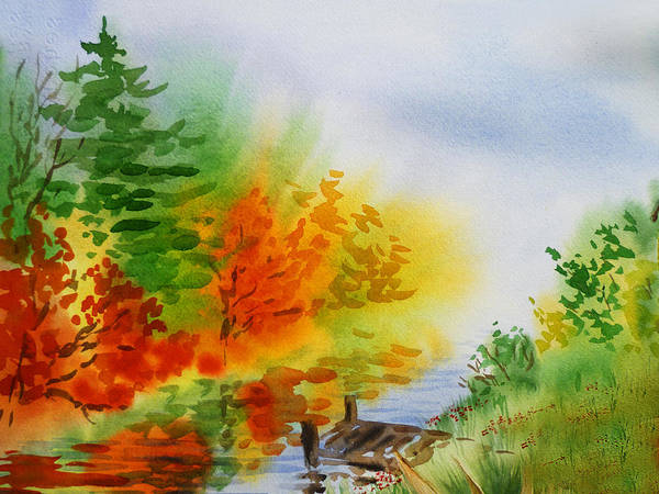 Watercolor Impressionism Fall Autumn Landscape painting by Irina Sztukowski