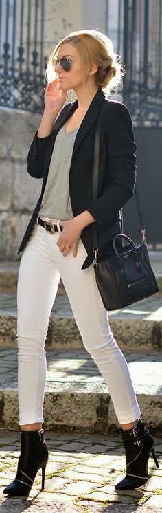 Black Coat And White Straight Pant With Shade