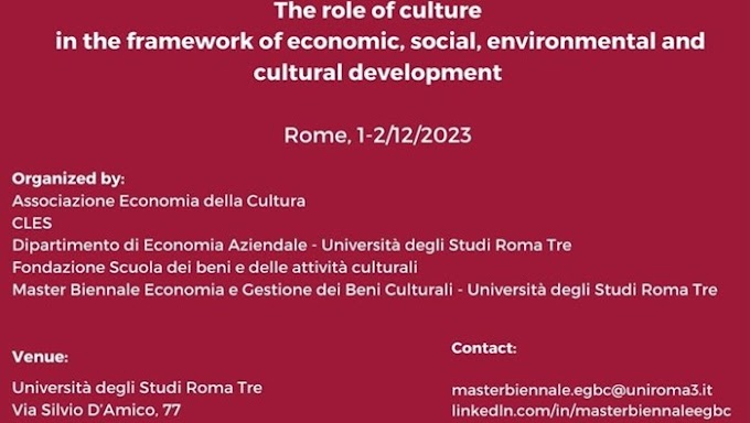 Roma, l'1 e 2 dicembre la conferenza internazionale 'La cultura plasma il nostro futuro'