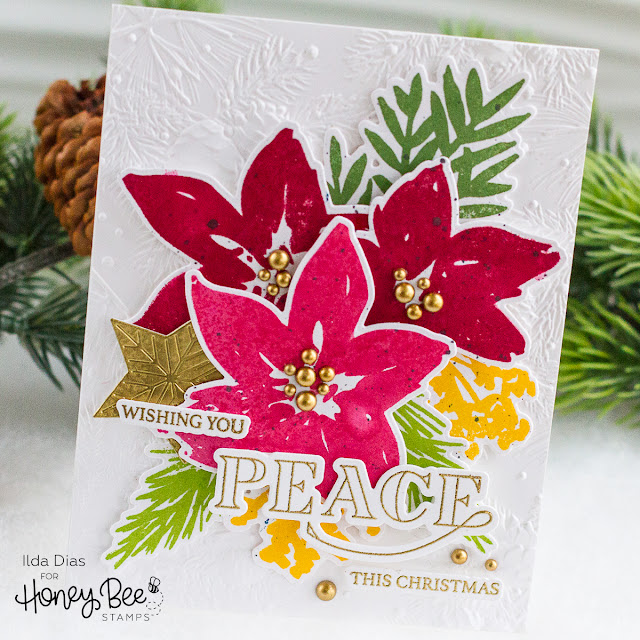 Winter Watercolor, Peace Love Joy,Decorative Star Layering Frames Dies, 3D Snowy Pines Embossing, Honey Bee Stamps, how to,handmade card,Stamps,ilovedoingallthingscrafty,stamping, diecutting,cardmaking