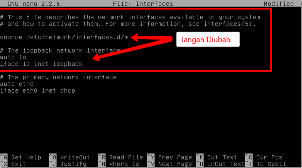 Tampilan default file Interfaces