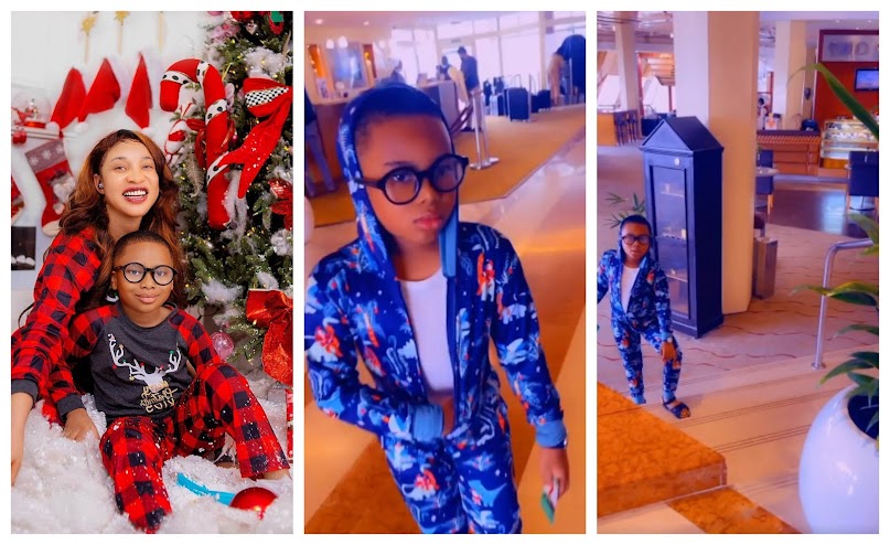 Actress Tonto Dikeh shares her son's reaction as they checkout from the N270K per night hotel they lodged for a month (Video)